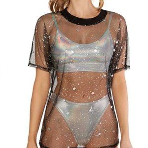 iHeartRaves Holo Star Oversized Mesh Tee - Black - S Worn once #rave